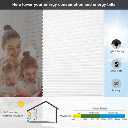 Changshade Cordless Cellular Shades Light Filtering Custom Size, Honeycomb Door Indoor Window Blinds 1.5 inch Cell Pleated Easy Install for Home, Office, Living Room, Bedroom, Bathroom, Nursey, White