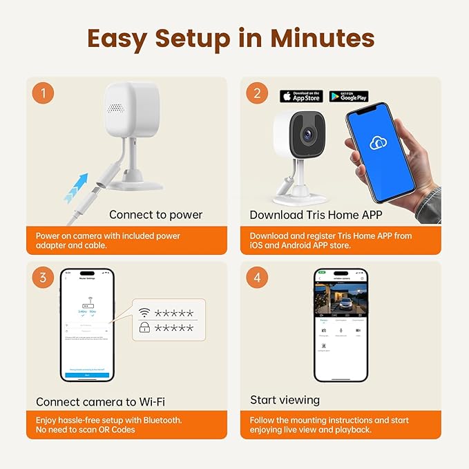 2 Pack 3MP 2K Window Camera，2.4Ghz & 5Ghz WiFi Wireless Indoor & Outdoor Cameras for Home Security with Enhanced Color Night Vision,Mounting Sticker,Person & Motion Detection