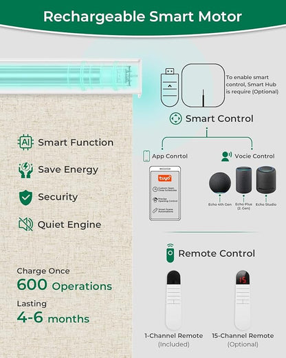Allesin Motorized Blinds with Remote Smart Blackout Roller Shades | All-in-One & Ultra-Quiet Automatic Electric Power Blinds for Home Office, Sand-Linen 22x72