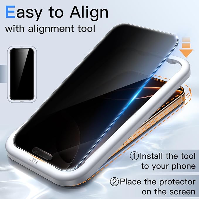 JETech 360 Degree Privacy Screen Protector for iPhone 16 Pro Max 6.9-Inch, 4-Way Anti-Spy Tempered Glass Film with Easy Installation Tool, 2-Pack