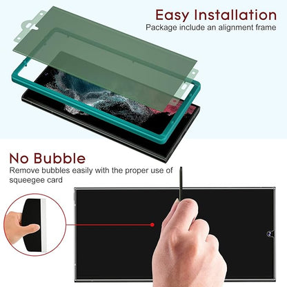 Esanik [2+2 Pack] Privacy Screen Protector for Samsung Galaxy S22 Ultra 6.8-inch [NOT for S22 Plus/S22] Anti Spy PET Film(NOT Glass) with Easy Installation Frame + Camera Lens Protector Fingerprint ID Compatible