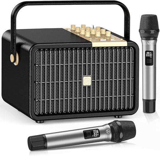 SUPNIU Wireless Voice Amplifier Professional Karaoke Machine with 2 UHF Microphones for Adults, 320W Peak Bluetooth Speaker PA System Treble & Bass for Home Party Wedding Outdoor Christmas Events L400