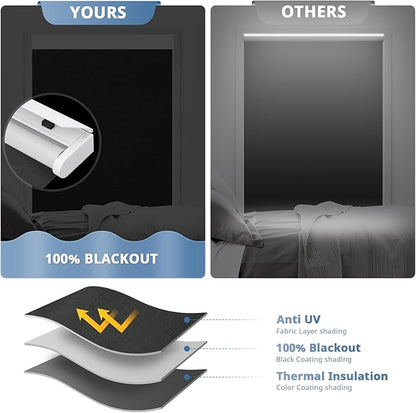 DENFOON Motorized Blinds with Remote control, Custom Blackout Smart Blinds [with Cover],Electric Blinds with Complimentary Solar Panel, Cordless Automatic Roller Shades for Windows (Black，34"W x 72"H)