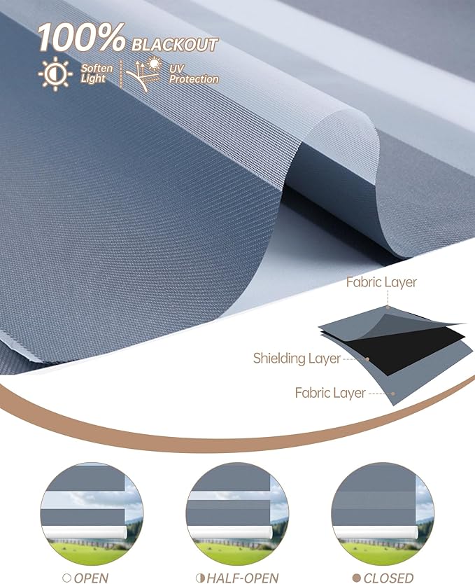 Kincmo Motorized Blinds with Remote, Motorized Zebra Shades Work with Apple Homekit,Alexa,Google Home, Customized Electric Blinds with Remote,App,Voice Control (100% Blackout Gentle Blue)