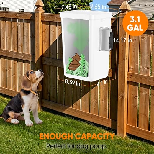 Moryimi Dog Poop Trash Can Outside, 3.1 Gallon Dog Waste Trash Can with Trash Bag Dispenser, Outdoor Dog Poop Trash Can with Lid, White Hanging Trash Can for Fence, Garbage, Outdoors, Counter Top