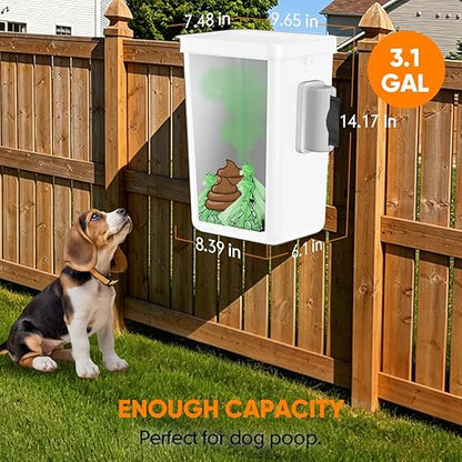 Moryimi Dog Poop Trash Can Outside, 3.1 Gallon Dog Waste Trash Can with Trash Bag Dispenser, Outdoor Dog Poop Trash Can with Lid, White Hanging Trash Can for Fence, Garbage, Outdoors, Counter Top