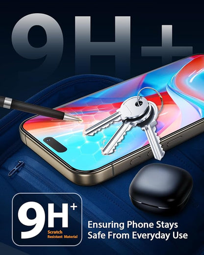 Mkeke for iPhone 15 Pro Screen Protector 3 Pack, [9H+ Hardness] [Military-Grade Drop Protection] [Sensitive Touch] [Easy Installation] [HD Clear] Full Edge Coverage Tempered Glass