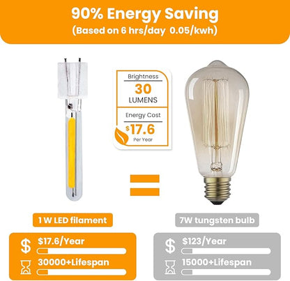 FOOMAN String Lights Replacement LED Bulb Filament 4 Packs, ST38 G40 LED Light Bulb Accessories, 1 Watt Equivalent 2700K Warm White Filament