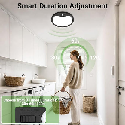 zemty 2Pack 12inch Motion Sensor Ceiling Lights Wired, 24W 2400lm 3CCT/3 Mode/30-120s Timer, Bright Black LED Flush Mount Light Fixture Motion Activated for Closet Pantry Hallways Stairwells Garage