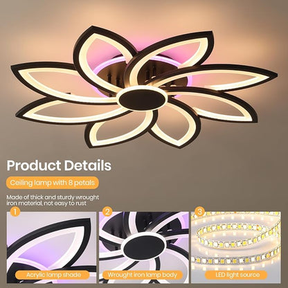 70W Flower LED Ceiling Light, 8-Petal Flush Mount with Remote | RGB Ambient Backlight Ceiling Lamp, Dimmable 3000K-6000K, 4200LM Remote Light with Memory for Living Room Bedroom Game Room
