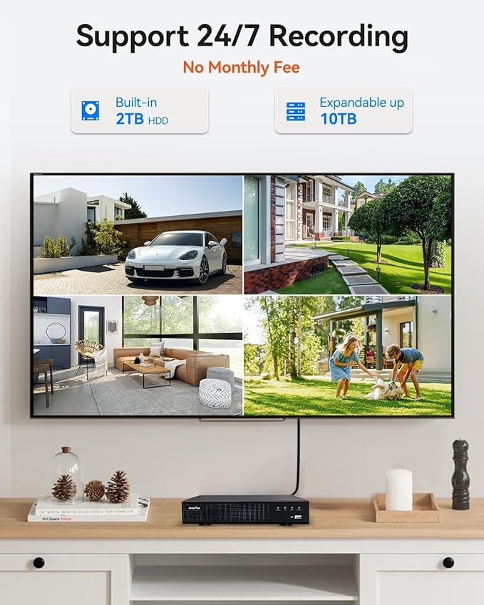 LongPlus 4K-UHD 8MP Poe Security Camera, Work with NVR, Wired Dome Camera, Color Night Vision, LED Spotlights, Red-Blue Alarm Lights, 132° FOV, Two-Way Audio, AI Motion Detection