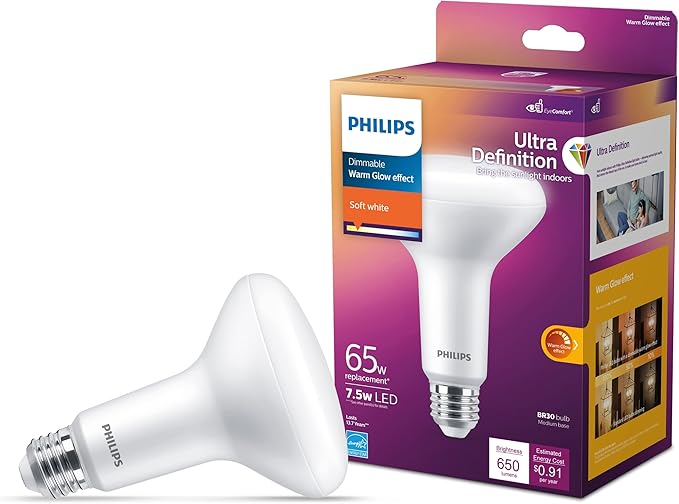 Philips LED Flicker-Free Frosted Dimmable BR40 Light Bulb - EyeComfort Technology - 800 Lumen & Flicker-Free Frosted Dimmable BR30 Light Bulb - EyeComfort Technology - 650 Lumen