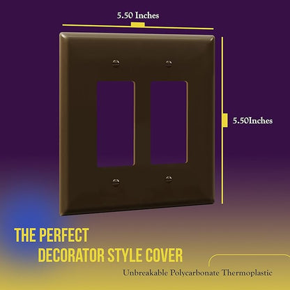 ENERLITES Double Decorator Switch Cover, Two Gang Outlet Wall Plate, Gloss Finish, Oversized 2-Gang 5.50" x 5.50", Unbreakable Polycarbonate Thermoplastic, UL Listed, 8832O-BR, Brown