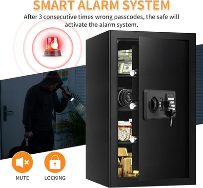 5.2 Cub Large Fireproof Safes for Home Use, Digital Security Safe Home Safes Fireproof Waterproof with Combination Lock and 3 Removable Shelves, Anti-Theft Fire Safe Box for Document Money Valuables