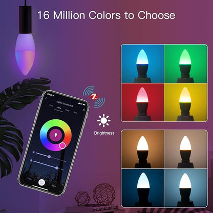 Smart Light Bulbs, LED Light Bulb E14 Candle Lamp Smart 5W RGBCCT 2200-6500K Dimmable Light Tuya Alexa Google Voice Control