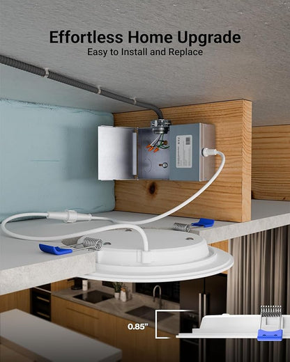 Sunco 4 Pack 6 Inch Ultra Thin LED Recessed Ceiling Lights Slim, 5000K Daylight, Dimmable, 14W=100W, Wafer Thin, Canless with Junction Box - ETL.