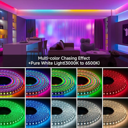 BTF-LIGHTING WS2805 IC RGBCCT UL Listed 16.4FT 60LED/m 20Pixel/m DC12V IP30 | Addressable Dual Data LED Strip 5050SMD 5 Colors in 1 Chasing Color RGB+CCT 3000K-6500K(No Adapter or Controller)