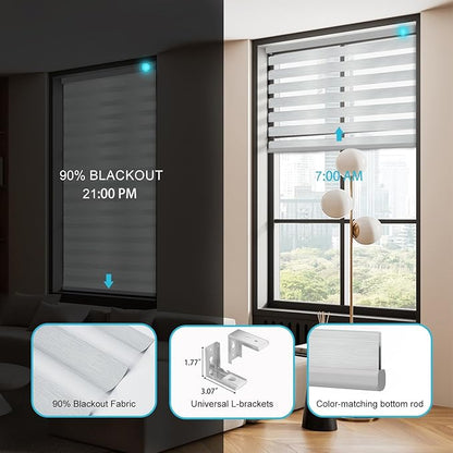 Motorized Zebra Blinds with Remote Smart Blind Work with Homekit Alexa SmartThings Electric Day and Night Shade Cordless Automatic Solar Powered Window Shade Customize(Luxury Grey)