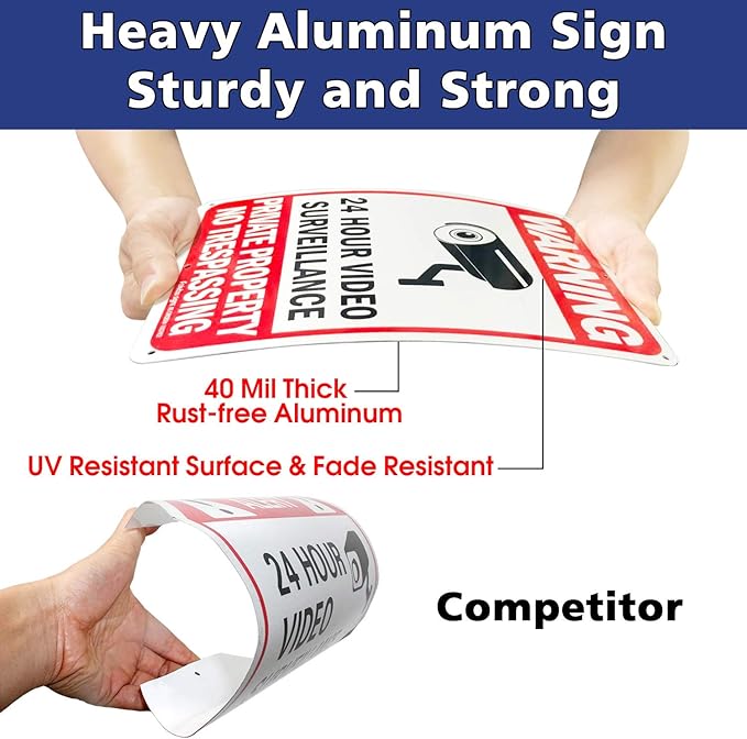 No Trespassing & Warning Signs - 2 Pack 10 x 7 Inch Reflective Aluminum, UV & Weather Resistant, Easy to Mount