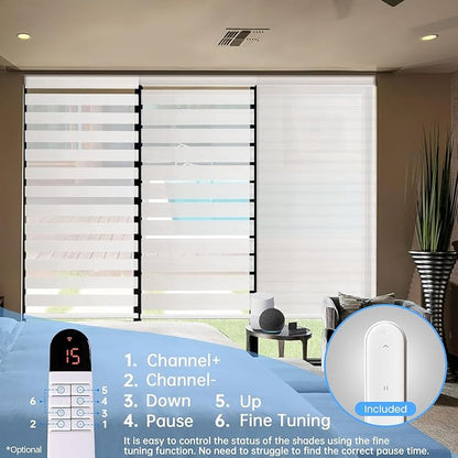 Motorized Zebra Blinds with Remote, Smart Dual Layer Automatic Shades with Privacy Light Control, Cordless Electric Blackout Blind for Indoor Windows, White, 35" W x 72" H