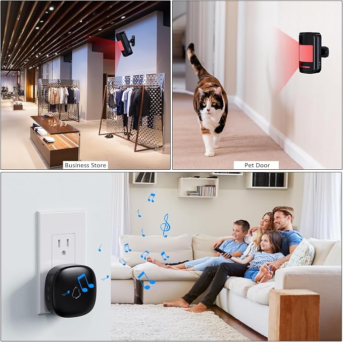 Wireless Motion Sensor Alarm Indoor, METAK 1 PIR Detector 1 Receiver,Black | Movement Activated Doorbell Chime for Home Doorway/Business Entry/Garage Security/Store Entrance,Pet/Elderly/Dementia Monitor