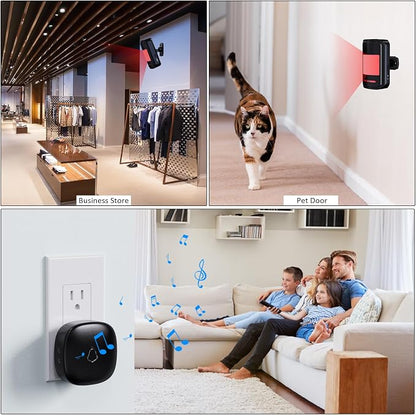 Wireless Motion Sensor Alarm Indoor, METAK 1 PIR Detector 1 Receiver,Black | Movement Activated Doorbell Chime for Home Doorway/Business Entry/Garage Security/Store Entrance,Pet/Elderly/Dementia Monitor