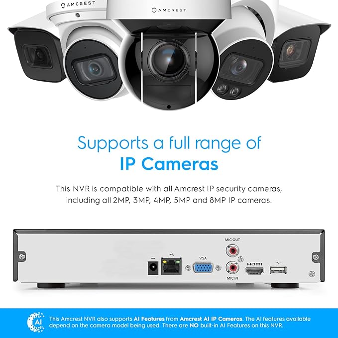 Amcrest 4K 16CH NVR (1080p/3MP/4MP/5MP/8MP) Network Video Recorder - Supports up to 16 x 8MP/4K IP Cameras, 16-Channel Supports up to 10TB HDD (Not Included) NV4116-A2