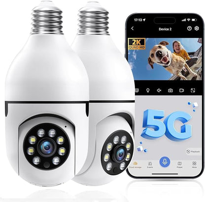 Chpuss Light Bulb Security Camera, 5G& 2.4GHz WiFi Security Cameras Wireless Outdoor for Home Security, 2-Way Audio Color Night Vision, Motion Detection Siren Alarm