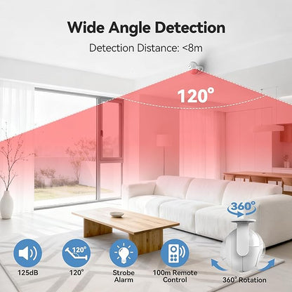TECKNET 125dB Loud Indoor Motion Sensor Alarm with 328ft Remote Control (40ft PIR Detector, Batteries), Wireless Infrared Motion Sensor, Security Motion Detector with Siren for Home Garage Van