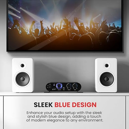 Pyle Wireless Bluetooth Home Audio Amplifier - 90W Dual Channel Mini Portable Power Stereo Sound Receiver w/ Speaker Selector, RCA, AUX, LED, 12V Adapter - For Smartphone PA, Studio Use - PFA330BT