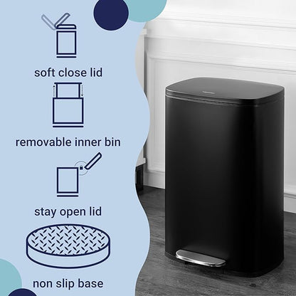 happimess HPM1006B Connor Rectangular 13-Gallon Trash Can with Soft-Close Lid and Free Mini Trash Can, Fingerprint Resistant, Modern, Minimalistic for Home, Kitchen, Office, Bathroom, Black