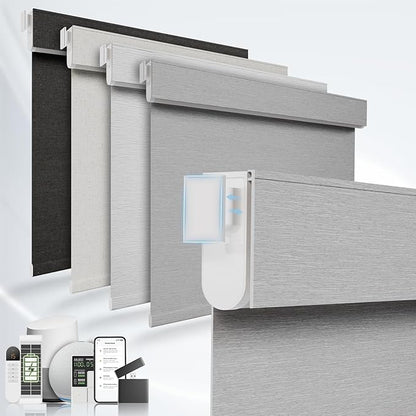 No Drill Motorized Blinds with Remote, No Tools Automatic Blinds for Window, Blackout Motorized Shades, Light-Filtering Smart Blind, Rechargeable, Customized Size, Grey