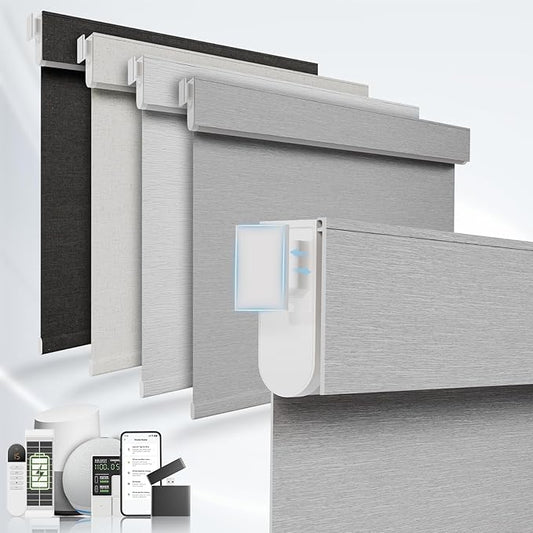 No Drill Motorized Blinds with Remote, No Tools Automatic Blinds for Window, Blackout Motorized Shades, Light-Filtering Smart Blind, Rechargeable, Customized Size, Grey