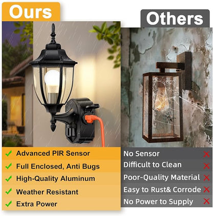 Porch Lights with Outlet, Motion Sensor Outdoor Lights, 2 Pack