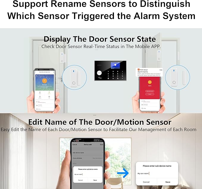 Wireless Home Alarm System, 13pcs GSM SMS 2G WiFi Full Burglar Alarm System, Siren Alarm with PIR, Door Window Sensor, Camera, Remote Control for Apartment, Garage, Office
