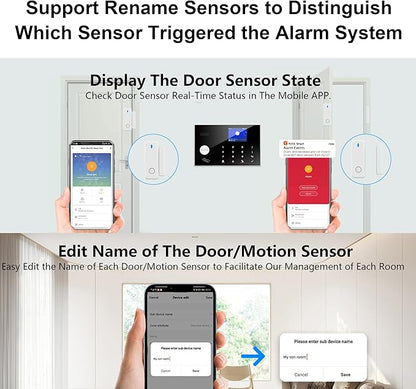 Wireless Home Alarm System, 13pcs GSM SMS 2G WiFi Full Burglar Alarm System, Siren Alarm with PIR, Door Window Sensor, Camera, Remote Control for Apartment, Garage, Office