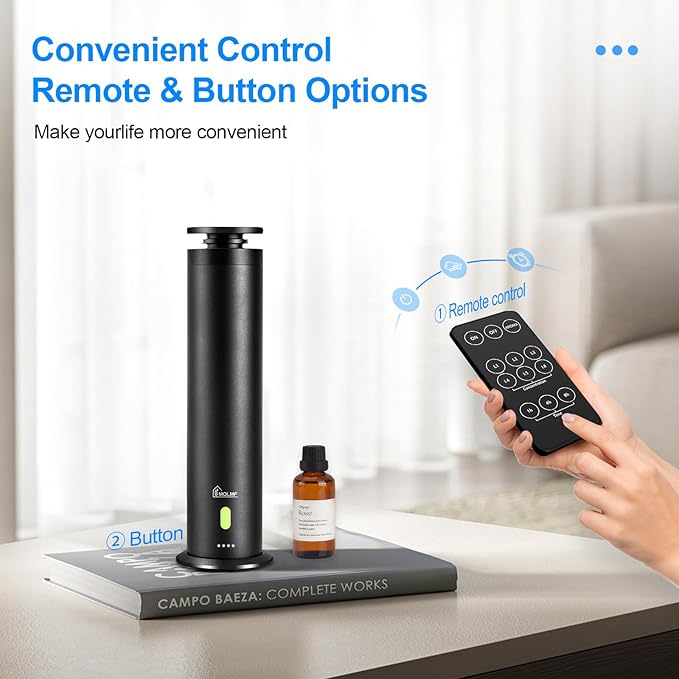 Hotel Collection Diffuser Machine,Remote,Rechargeable,Included 5 Scent Oils,Whisper-Quiet,Aluminum,1500 Sq Ft,Waterless Diffuser - Onyx Black