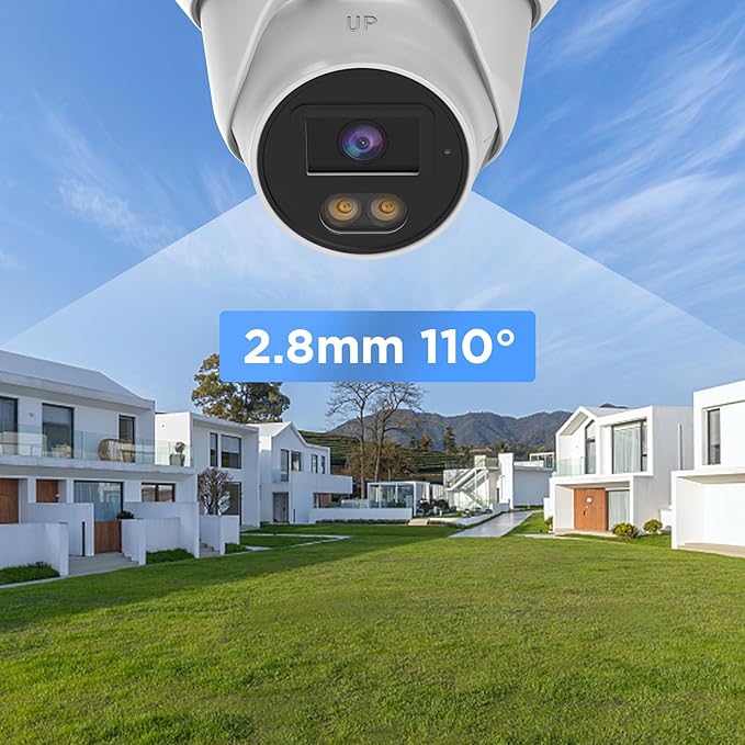 4K PoE IP Dome Camera Outdoor, 8MP Wired Turret Camera, AI Human Vehicle Detection, Built-in Mic, IP67 2.8mm Lens, 100ft Smart Dual Lights Full Color Night Vision, PD93BA1-8MD