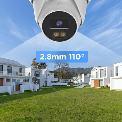 4K PoE IP Dome Camera Outdoor, 8MP Wired Turret Camera, AI Human Vehicle Detection, Built-in Mic, IP67 2.8mm Lens, 100ft Smart Dual Lights Full Color Night Vision, PD93BA1-8MD