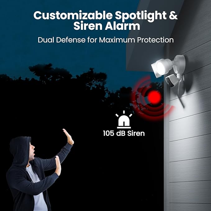Wired Floodlight Camera | Home Security Camera Outdoor Waterproof with 3K UHD | 2200-Lumen | Motion Sensor, Color Night Vision, 105dB Siren, Works w/Alexa,2-Way Audio