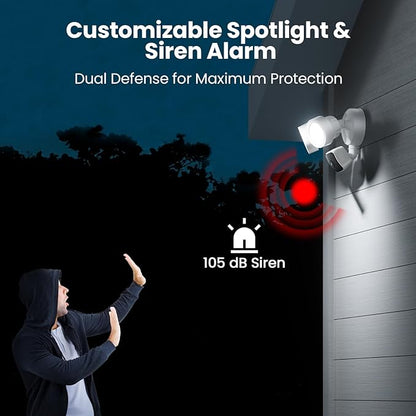 Wired Floodlight Camera | Home Security Camera Outdoor Waterproof with 3K UHD | 2200-Lumen | Motion Sensor, Color Night Vision, 105dB Siren, Works w/Alexa,2-Way Audio