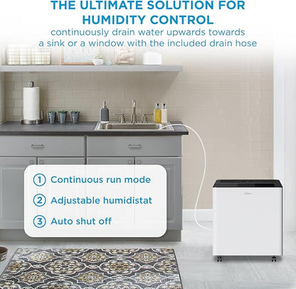 Midea 4,500 Sq. Ft. Dehumidifier with Pump Included 50 Pint - Ideal for Basements, Large & Medium Sized Rooms, and Bathrooms (Renewed)