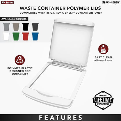 Rev-A-Shelf 35 Qt Under Sink Garbage Can Lid for Base Kitchen and Bathroom Cabinet, Replacement Plastic Trash Bin Lid Only, White, RV-35-LID-1