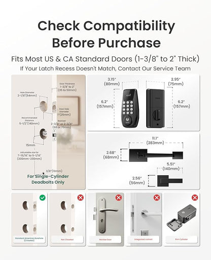 DESLOC C100 Keyless Entry Door Lock with Handle Set, Smart Deadbolt Lock for Front Door with 2 Keys, Auto Lock, 100 PIN Codes, Passage Mode, IP54 Waterproof, 12 Months Battery, Black
