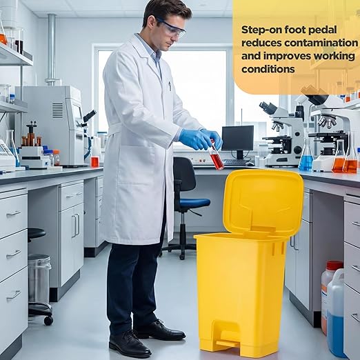 1 Pcs 5 Gallon Yellow Step on Trash Can Hands-Free Waste Bin with Odor Control Lid Touchless Sanitary Use Garbage Can for Lab Dental Home Clinic Office