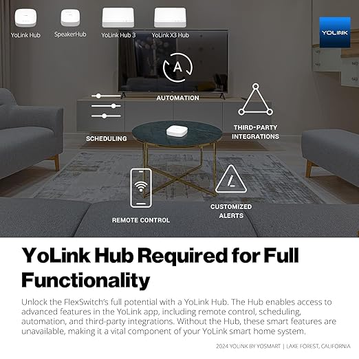 YoLink FlexSwitch, Single Pole Switch, Long-Lasting Battery Powered Smart Light Switch - No Neutral Wire Needed, Timer & Schedule Functions, Over-Temperature Protection, YoLink Hub Required