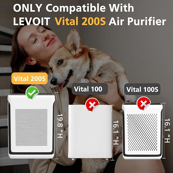 Vital 200S Pet Care Replacement Filter for LEVOIT Vital 200S and Vital 200S-P Air Purifier, Efficient Particulate Activated Carbon Filter, Vital 200S-RF-PA, 2 Pack, Yellow