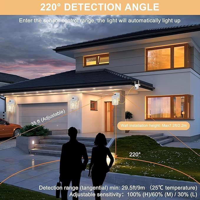 Porch Light with GFCI Outlet with Remote, Dusk to Dawn Outdoor Lighting with Outlet, Upgraded 4 Lighting Modes Motion Sensor Outdoor Lights, Waterproof Outside Lights for House Patio Garage Front Door