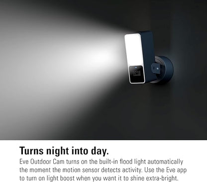 Eve Outdoor Cam – Secure floodlight Camera, Maximum Security & Privacy (HomeKit Secure Video), 1080p, Night Vision, Wi-Fi (2.4 GHz), Motion Sensor, Two-Way Communication, People/pet/Vehicle Detection