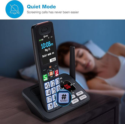 AT&T Cordless Phone, Landline Phones for Home with Smart Call Blocker, 2 Handsets Bluetooth Phone, Large Color Display, Big Buttons, Long Range, Digital Answering System: BL108-2 (Charcoal & Silver)